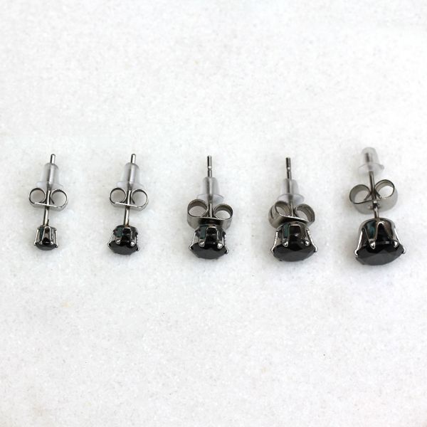 Pair of 316L Surgical Steel Black Round CZ Stud Earrings