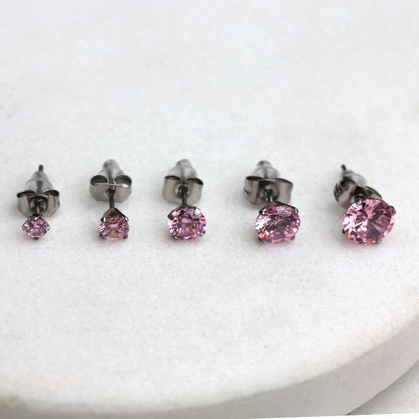 Pair of 316L Surgical Steel Pink Round CZ Stud Earrings
