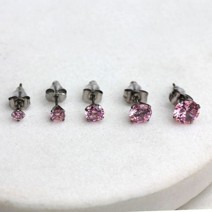 Pair of 316L Surgical Steel Pink Round CZ Stud Earrings