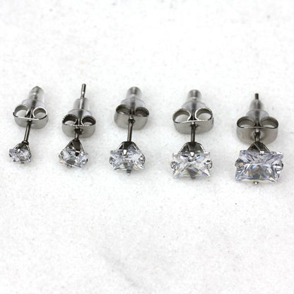 Pair of 316L Surgical Steel Clear Princess Cut CZ Stud Earrings