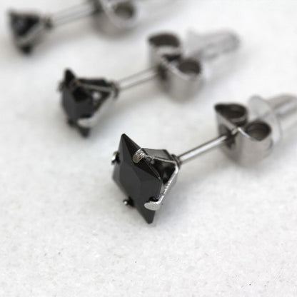 Pair of 316L Stainless Steel Black Princess Cut CZ Stud Earrings