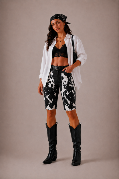 Rodeo Capri Short in Black Cowhide