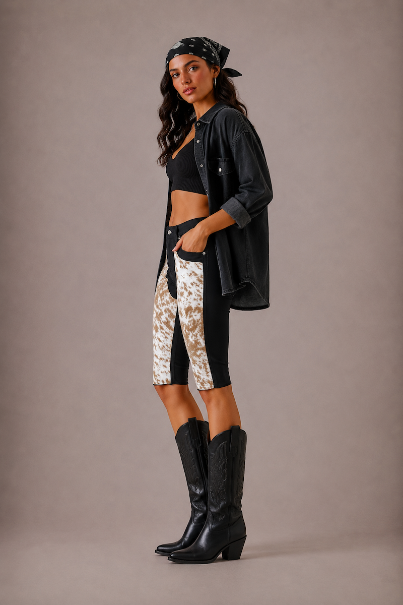 Rodeo Capri Short in Brown Cowhide