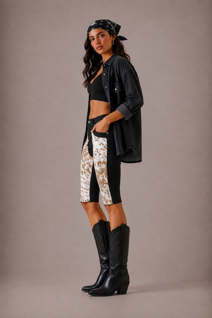 Rodeo Capri Short in Brown Cowhide