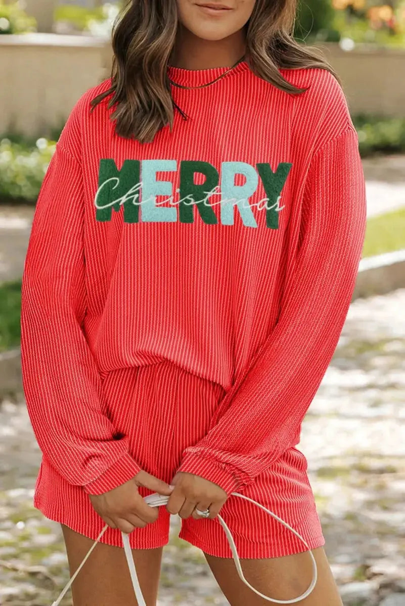 Festive Cheer Women's Loungewear Set Cozy Long Sleeve Top & Shorts Comfortable