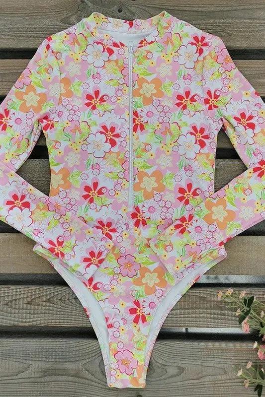 Women's One-Piece Swimsuit One-Piece Swimsuit - UPF50+ Long Sleeve - Floral Print