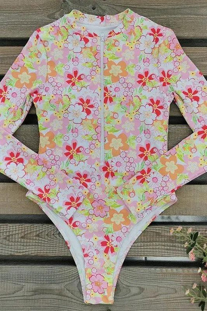 Women's One-Piece Swimsuit One-Piece Swimsuit - UPF50+ Long Sleeve - Floral Print
