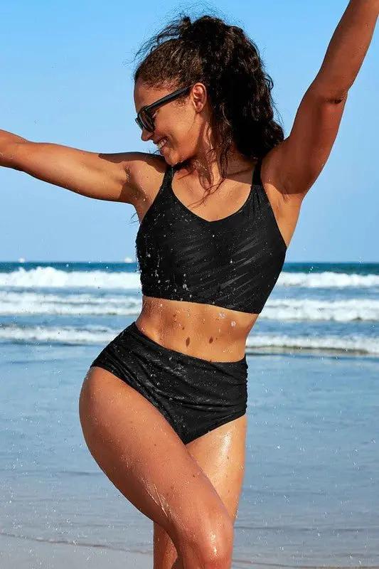 Bikini Set Bikini - Ruched V Neck - Two-Piece Swimwear