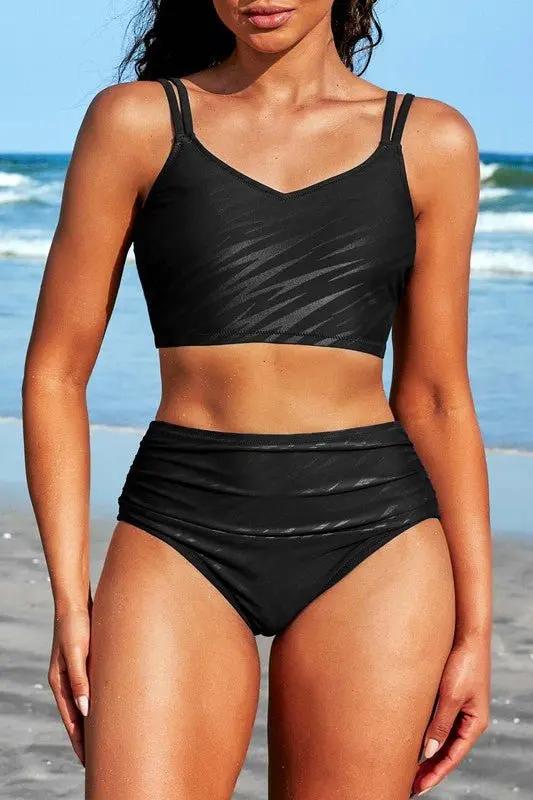 Bikini Set Bikini - Ruched V Neck - Two-Piece Swimwear