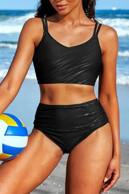 Bikini Set Bikini - Ruched V Neck - Two-Piece Swimwear
