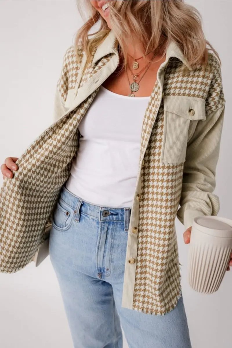 Trendsi Houndstooth Jacket Women's Button Up