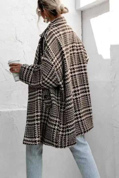 Trendsi Houndstooth Coat Women's Pocketed Jacket