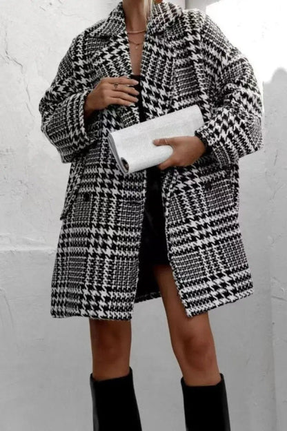 Trendsi Houndstooth Coat Women's Pocketed Jacket