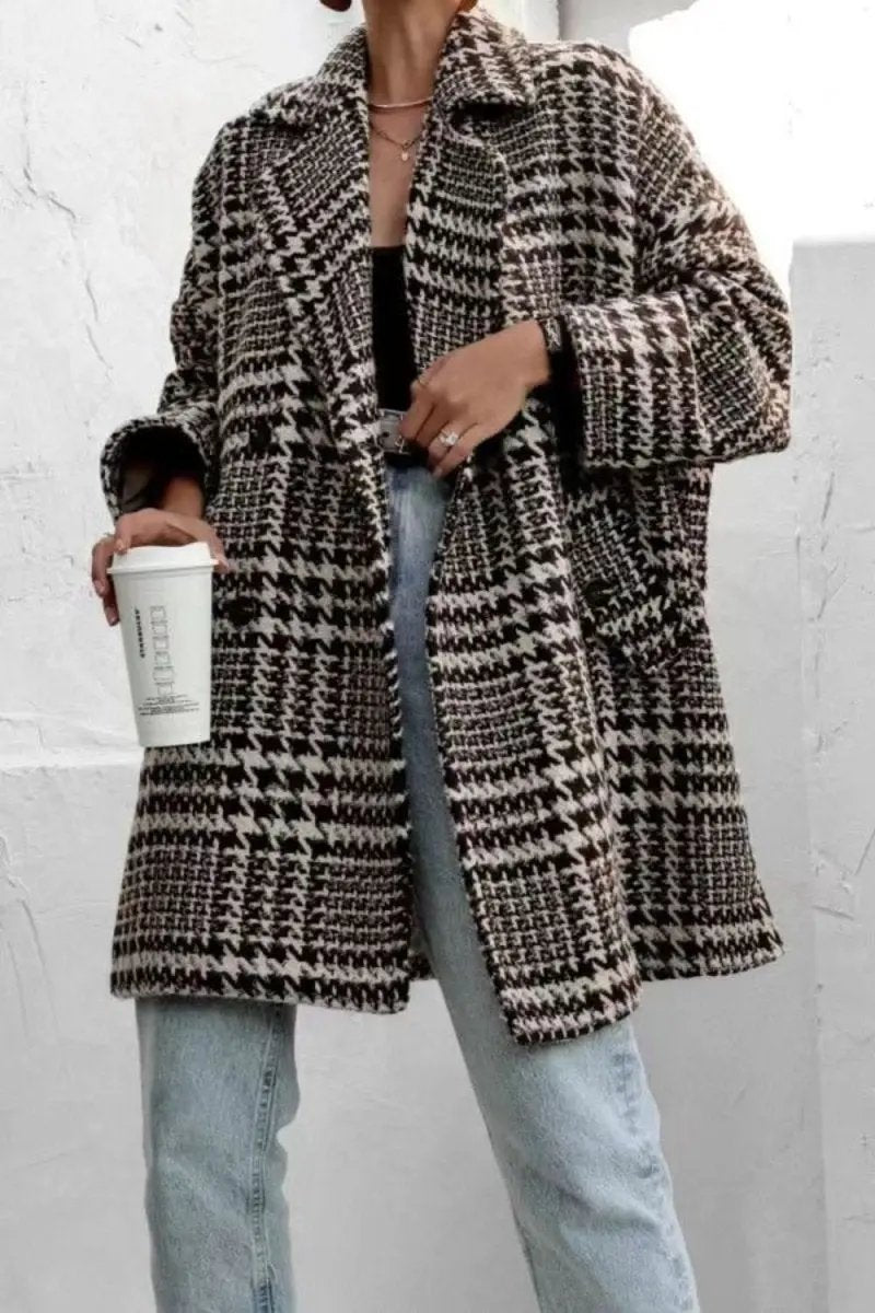 Trendsi Houndstooth Coat Women's Pocketed Jacket
