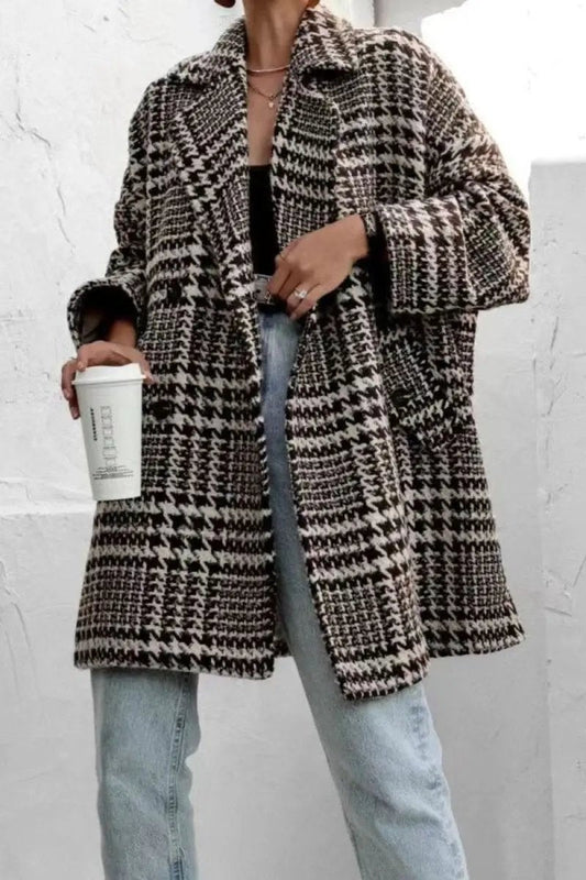 Trendsi Houndstooth Coat Women's Pocketed Jacket