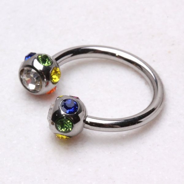 316L Surgical Steel Horseshoe with Multi Color Gem balls