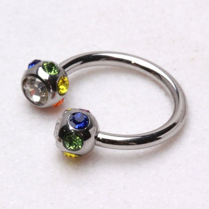 316L Surgical Steel Horseshoe with Multi Color Gem balls