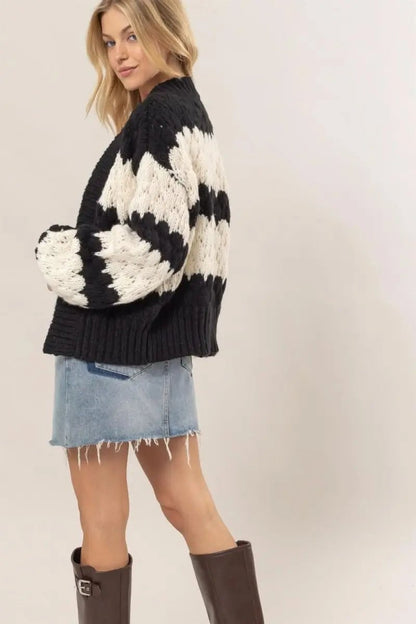Trendsi Scallop Stripe Cardigan Women's Soft