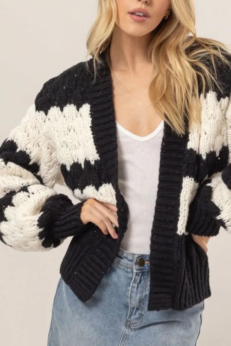 Trendsi Scallop Stripe Cardigan Women's Soft