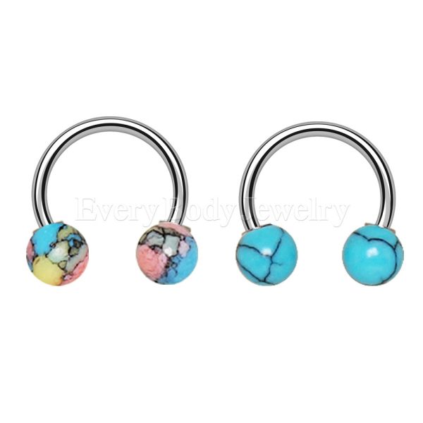 316L Stainless Steel Horseshoe with Synthetic Stones