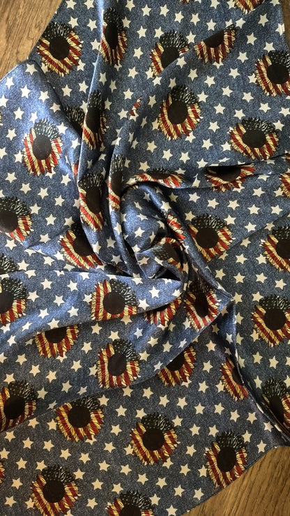 Wild Rag 100% SILK Denim Stars and USA Sunflower Western Neck Scarf Bandanna by Double B Wild Rags