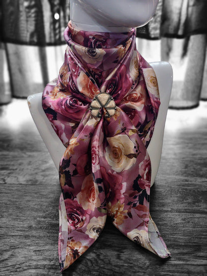 Wild Rag 100% SILK Lilac Purple Gold Floral Cowboy Western Neck Scarf Bandanna by Double B Wild Rags