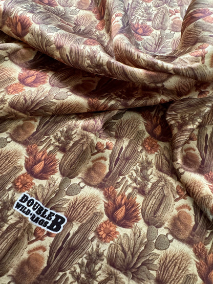 100% Silk Wild Rag Cactus Neutral tones of beige, green, rust by Double B Wild Rags