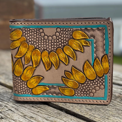 Men's Western bi-fold wallet tooled floral details