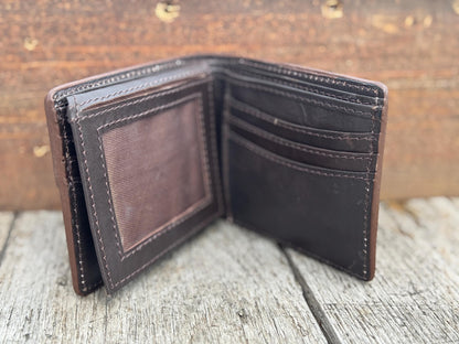 Men’s Western bi-fold wallet tooled floral Cow Skull Aces Cards