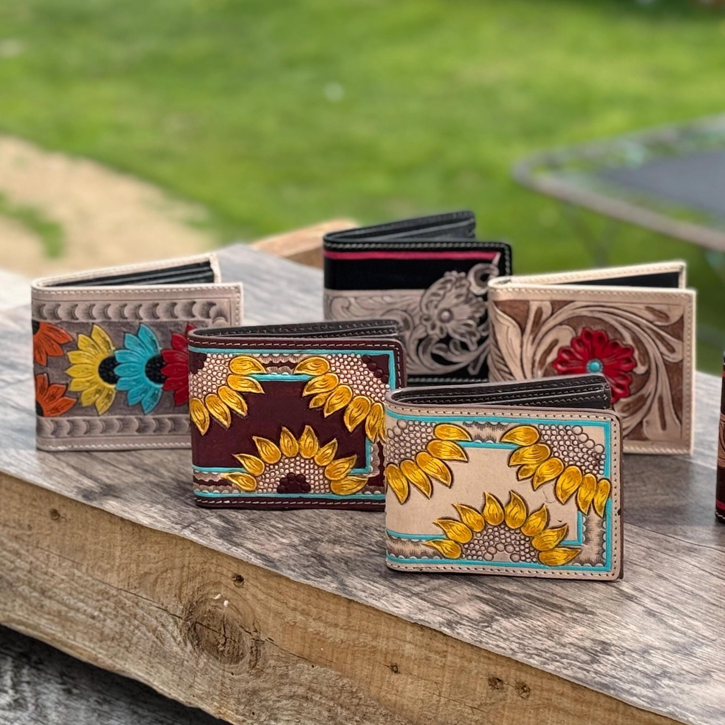 Men's Western bi-fold wallet tooled floral details