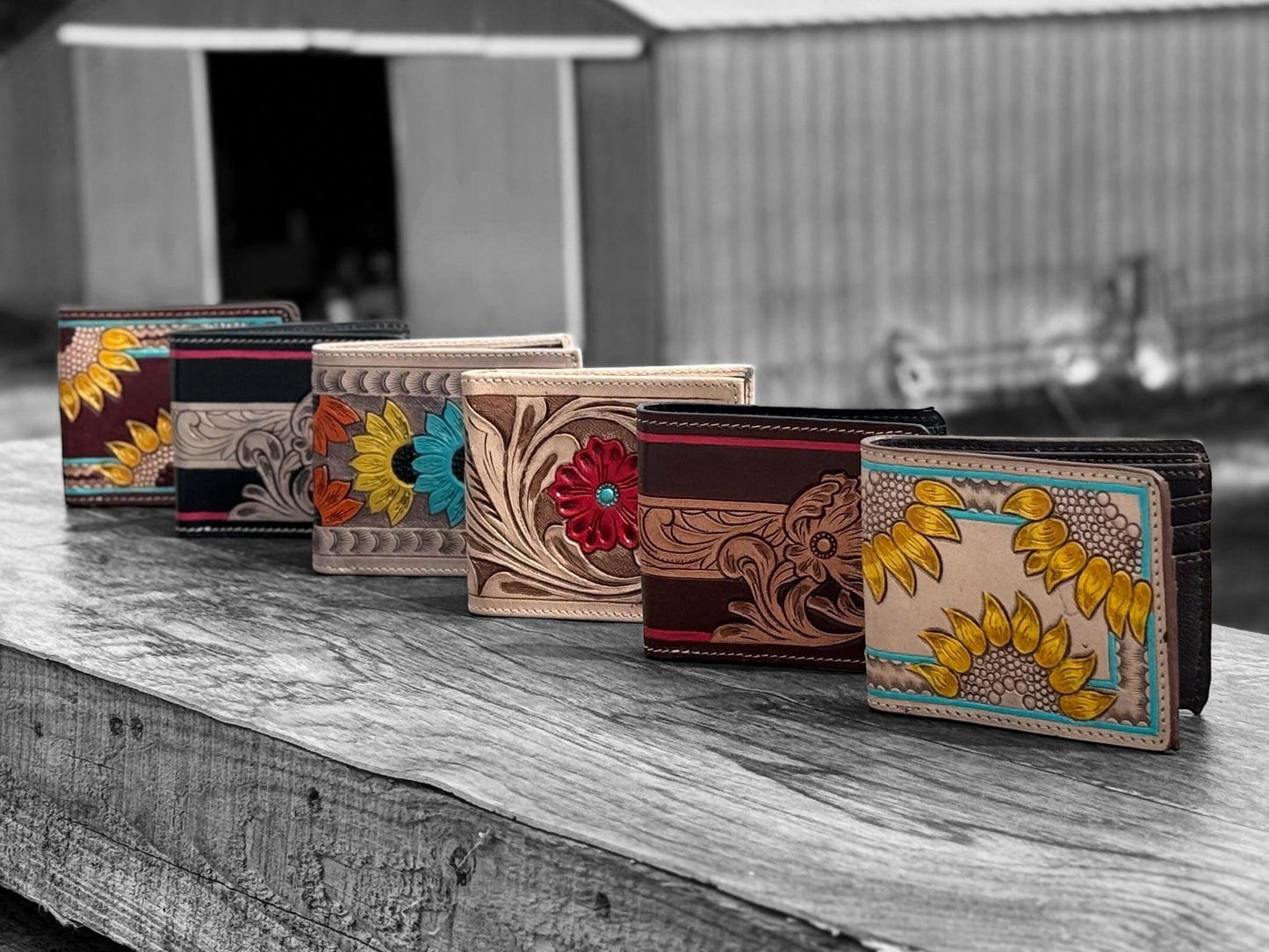 Men's Western bi-fold wallet tooled floral details