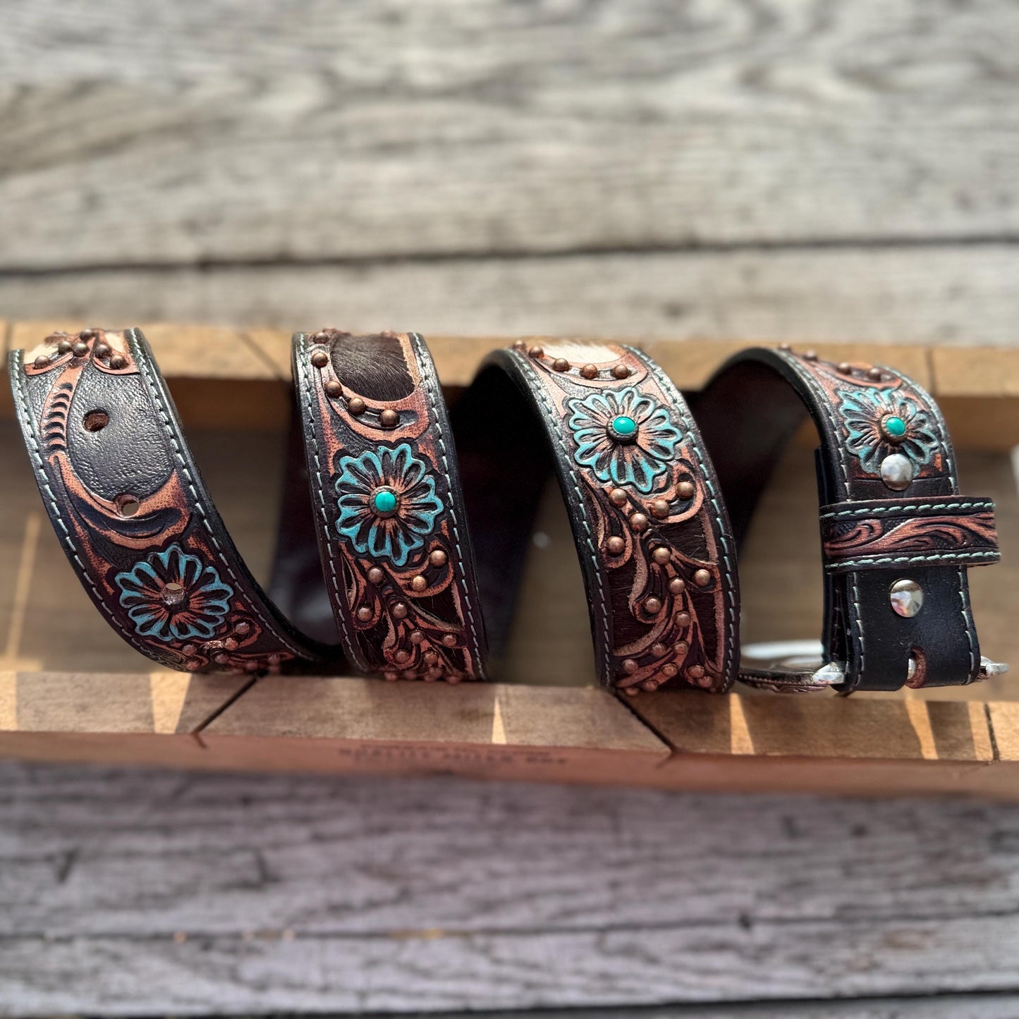 Genuine Leather Western Belt with cutout floral details