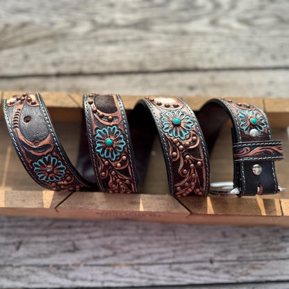 Genuine Leather Western Belt with cutout floral details