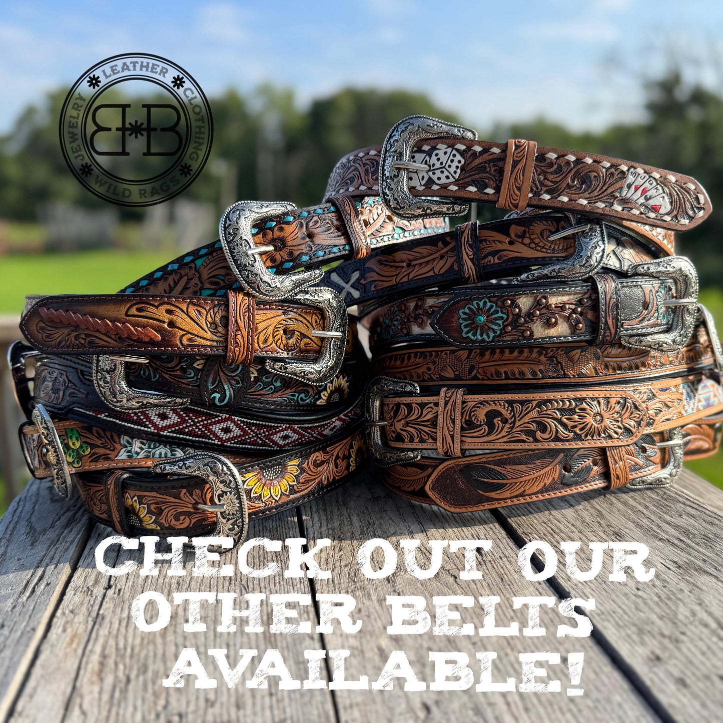 Genuine Leather Western Belt with cutout floral details