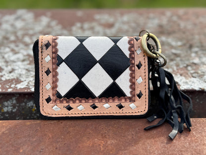 Checkered Black and White Genuine Western Leather Purse and Wallet Set by Double B Wild Rags
