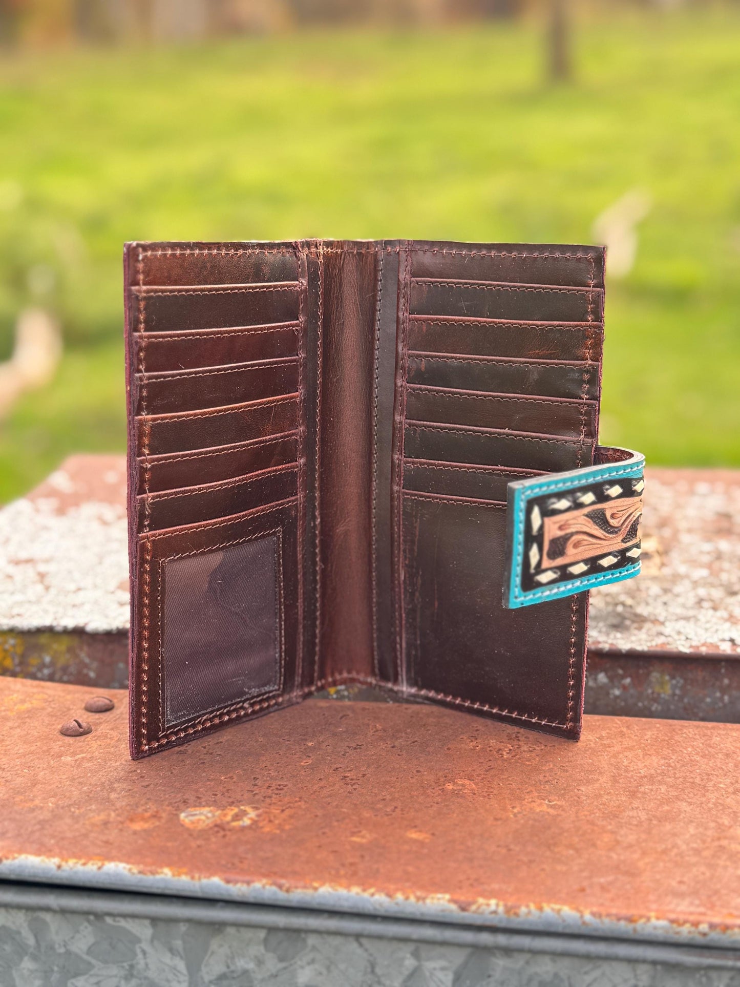 Black and Turquoise Genuine Western Cowhide Leather Purse with fringe by Double B Wild Rags