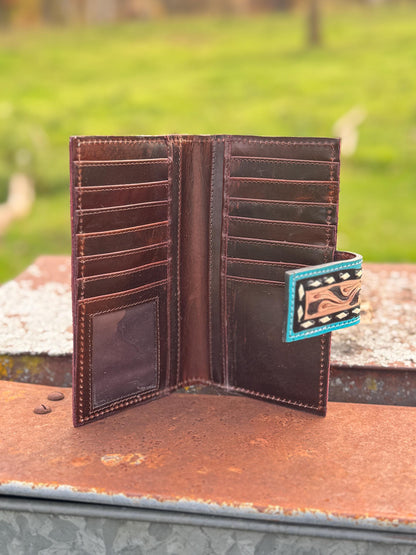 Black and Turquoise Genuine Western Cowhide Leather Purse with fringe by Double B Wild Rags