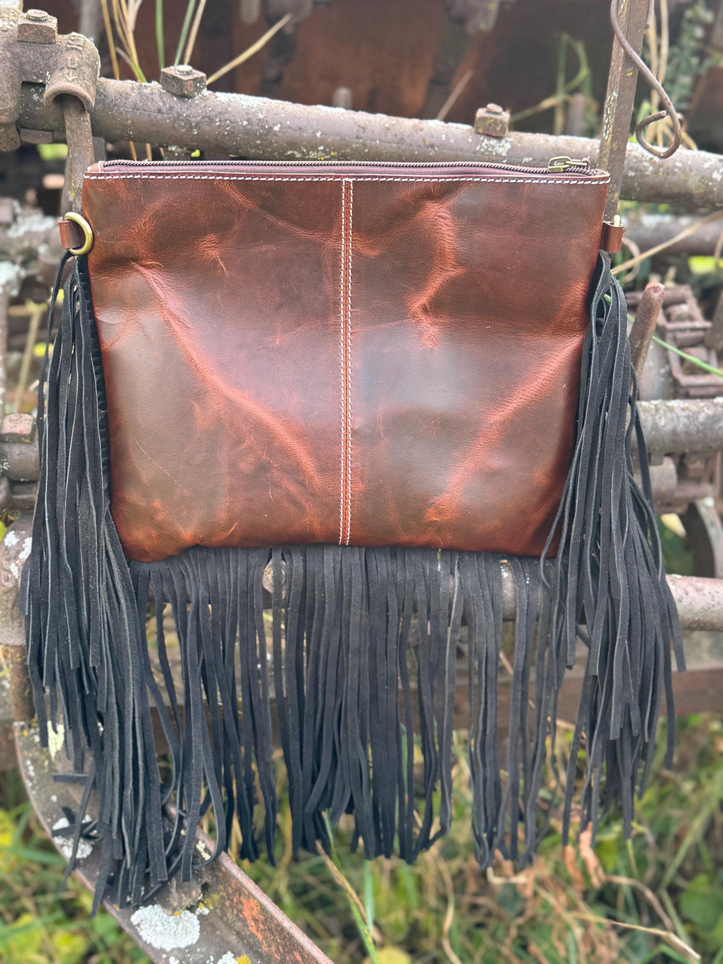 Black and Turquoise Genuine Western Cowhide Leather Purse with fringe by Double B Wild Rags