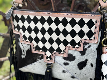 Checkered Black and White Genuine Western Leather Purse and Wallet Set by Double B Wild Rags