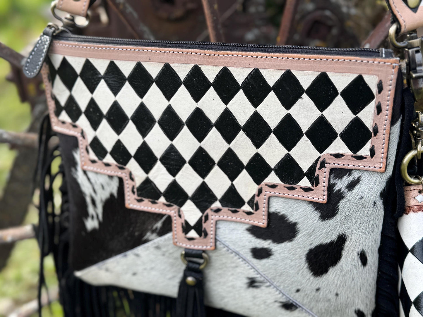 Checkered Black and White Genuine Leather Western Purse by Double B Wild Rags