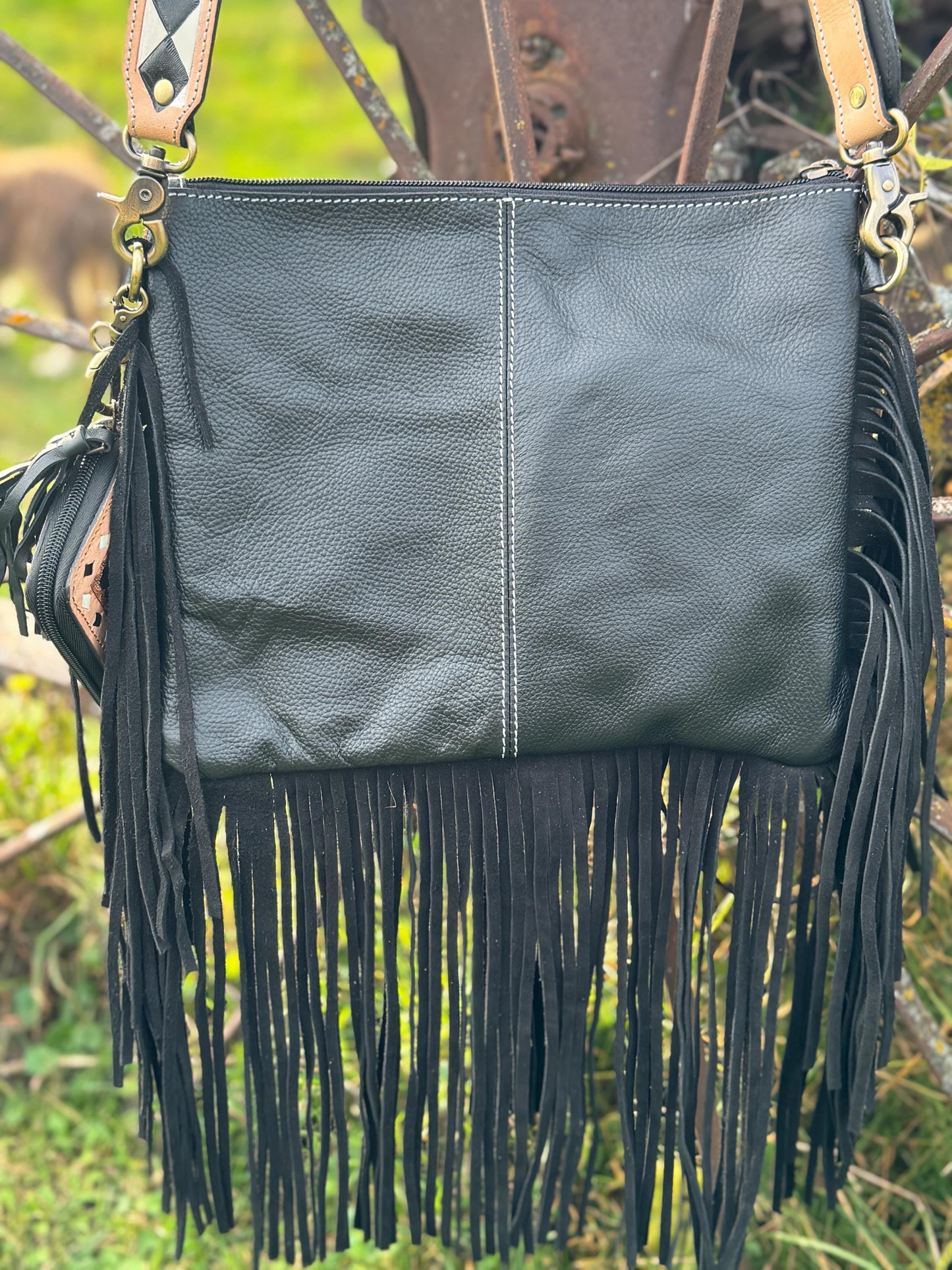 Checkered Black and White Genuine Leather Western Purse by Double B Wild Rags