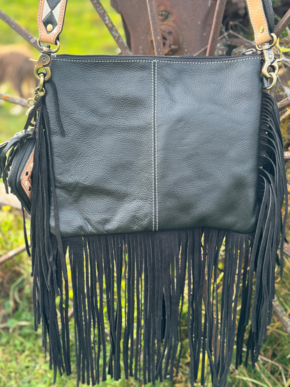 Checkered Black and White Genuine Leather Western Purse by Double B Wild Rags