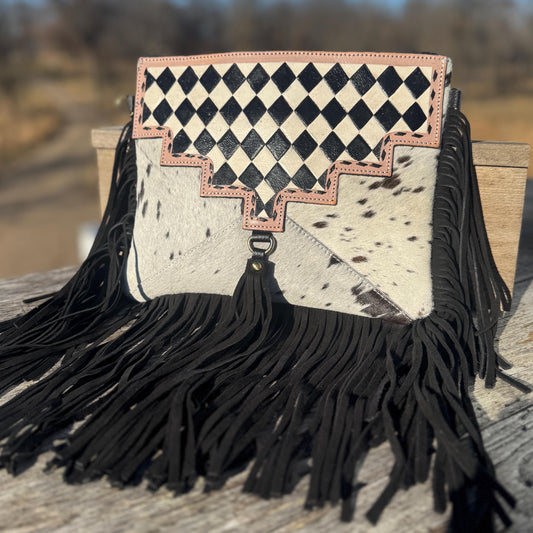 Checkered Black and White Genuine Leather Western Purse by Double B Wild Rags