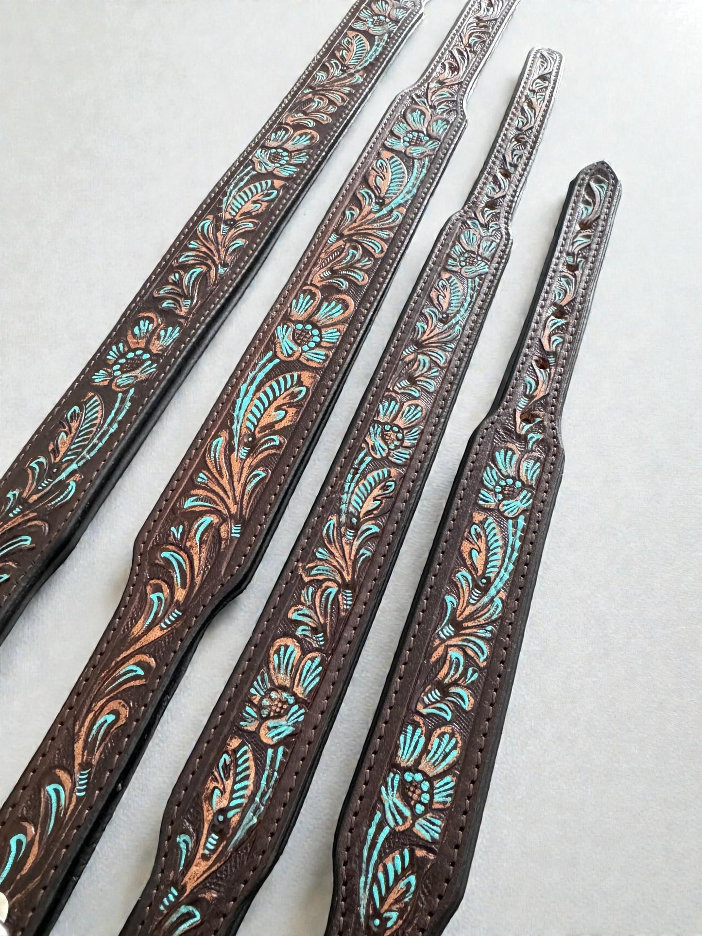 Western leather dog collar with Turquoise Floral details by Double B Wild Rags