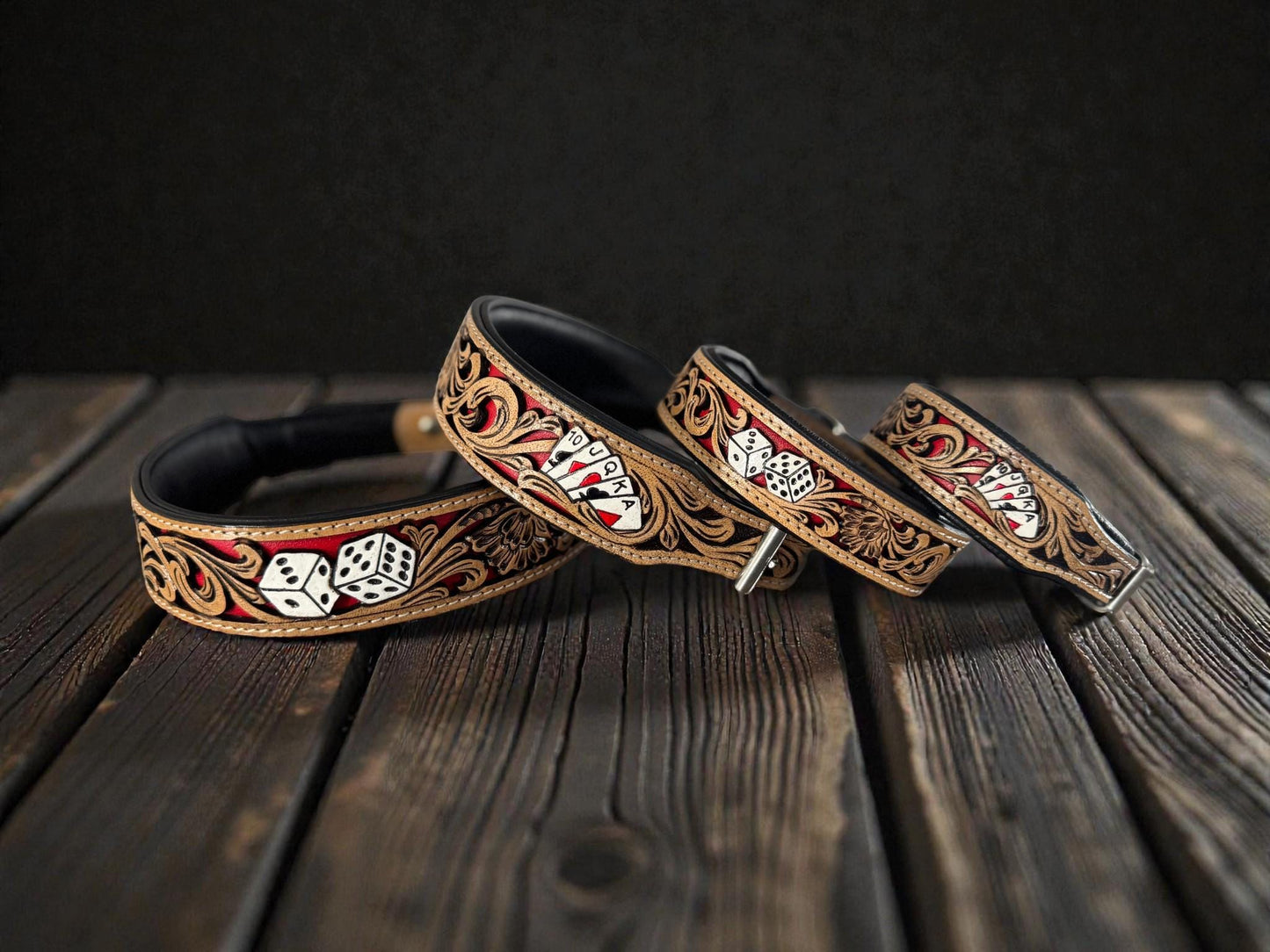 Handmade Western Leather Dog Collar: Cards & Dice Inlay