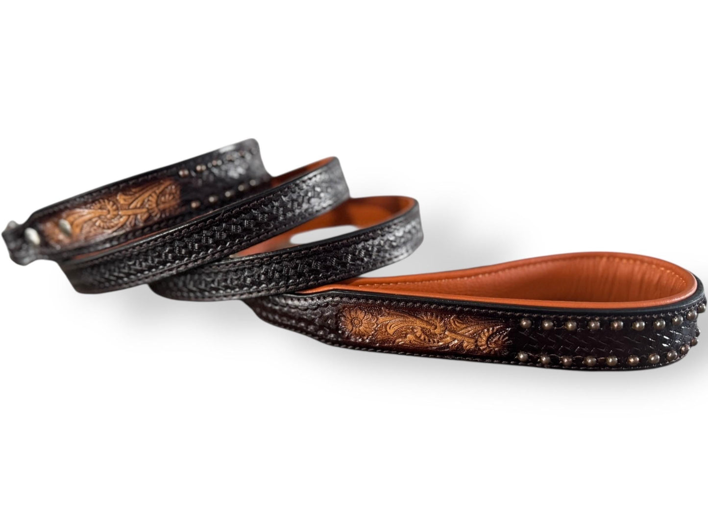 Western Genuine Leather dog collar tooled details aces cards sunflower feather rhinestone cactus floral by Double B Wild Rags