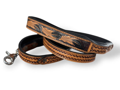 Western Genuine Leather dog collar tooled details aces cards sunflower feather rhinestone cactus floral by Double B Wild Rags