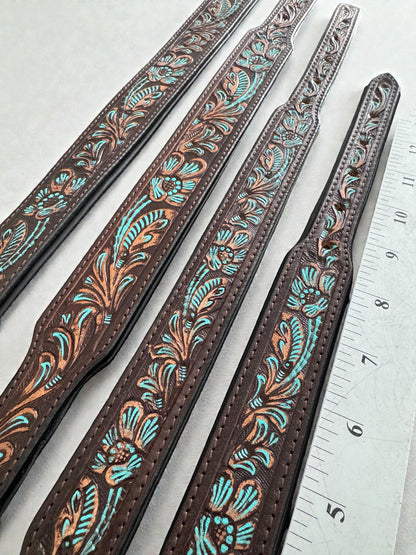 Western leather dog collar with Turquoise Floral details by Double B Wild Rags