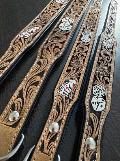 Handmade Western Leather Dog Collar: Cards & Dice Inlay