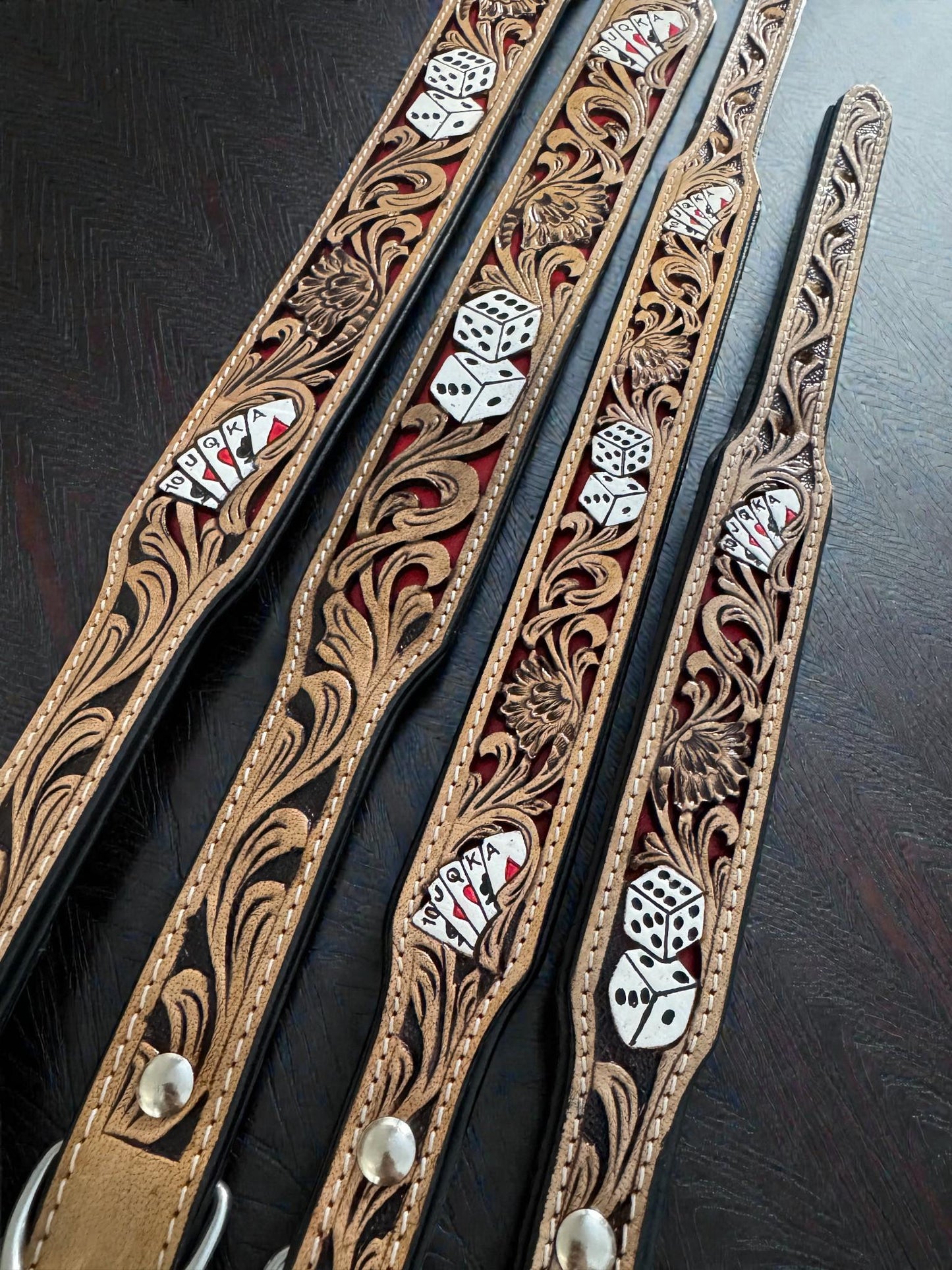 Handmade Western Leather Dog Collar: Cards & Dice Inlay